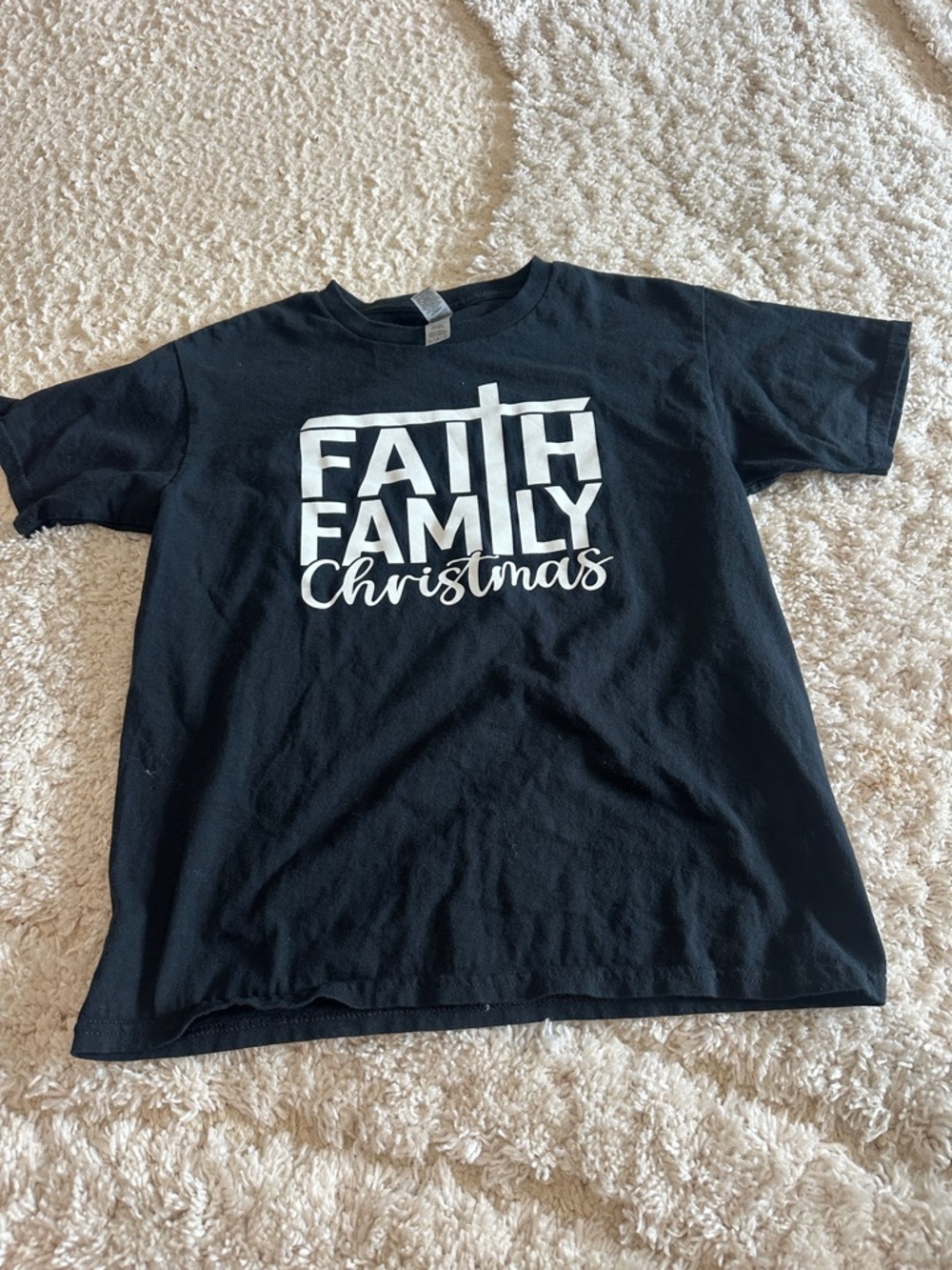 Faith Family Christmas Kids Black Graphic T-Shirt